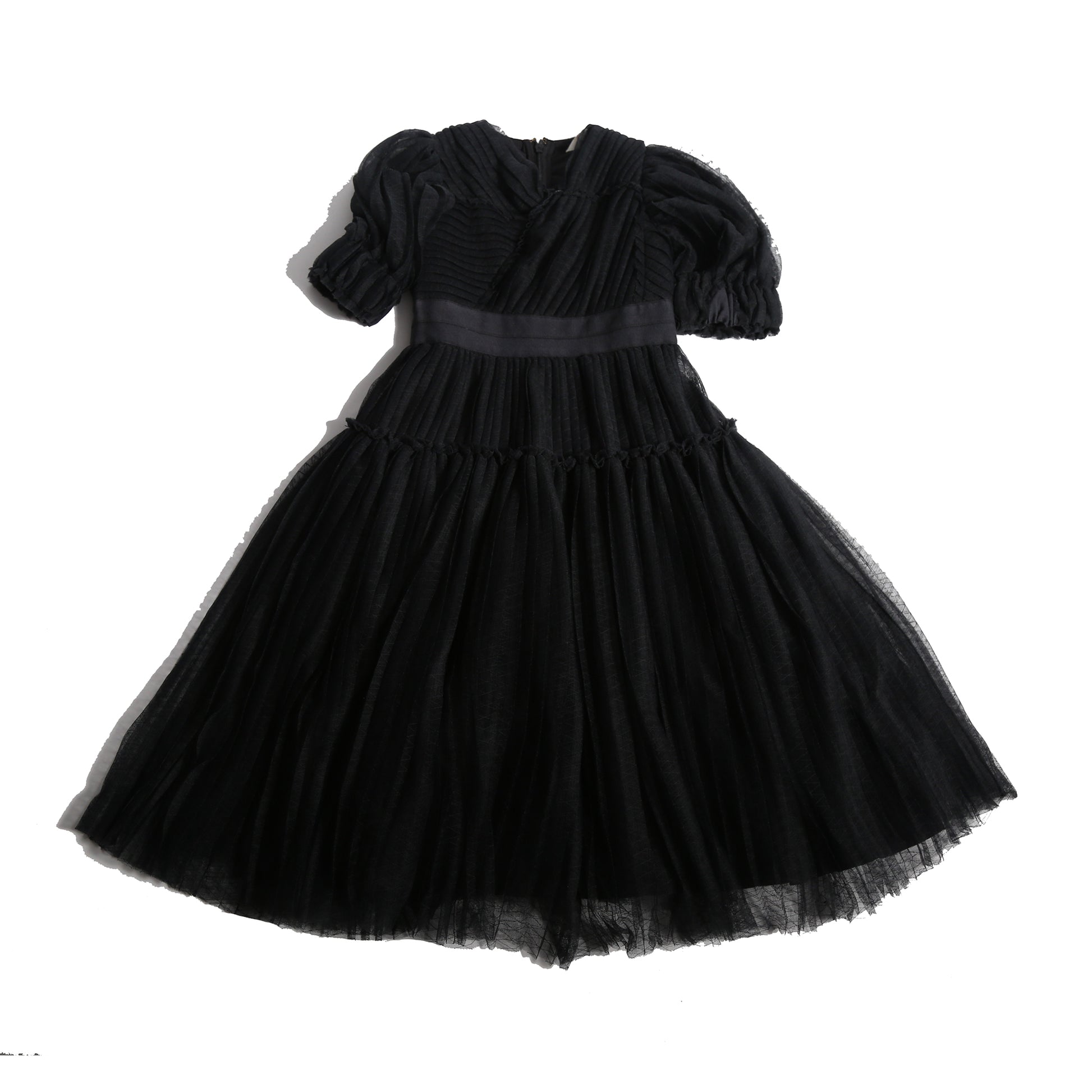 girls black pleated tulle gown dress with sleeves