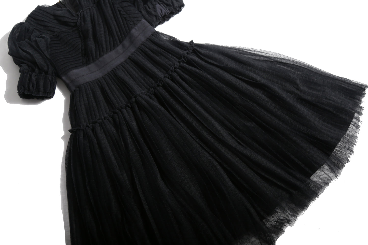 girls black pleated tulle gown dress with sleeves