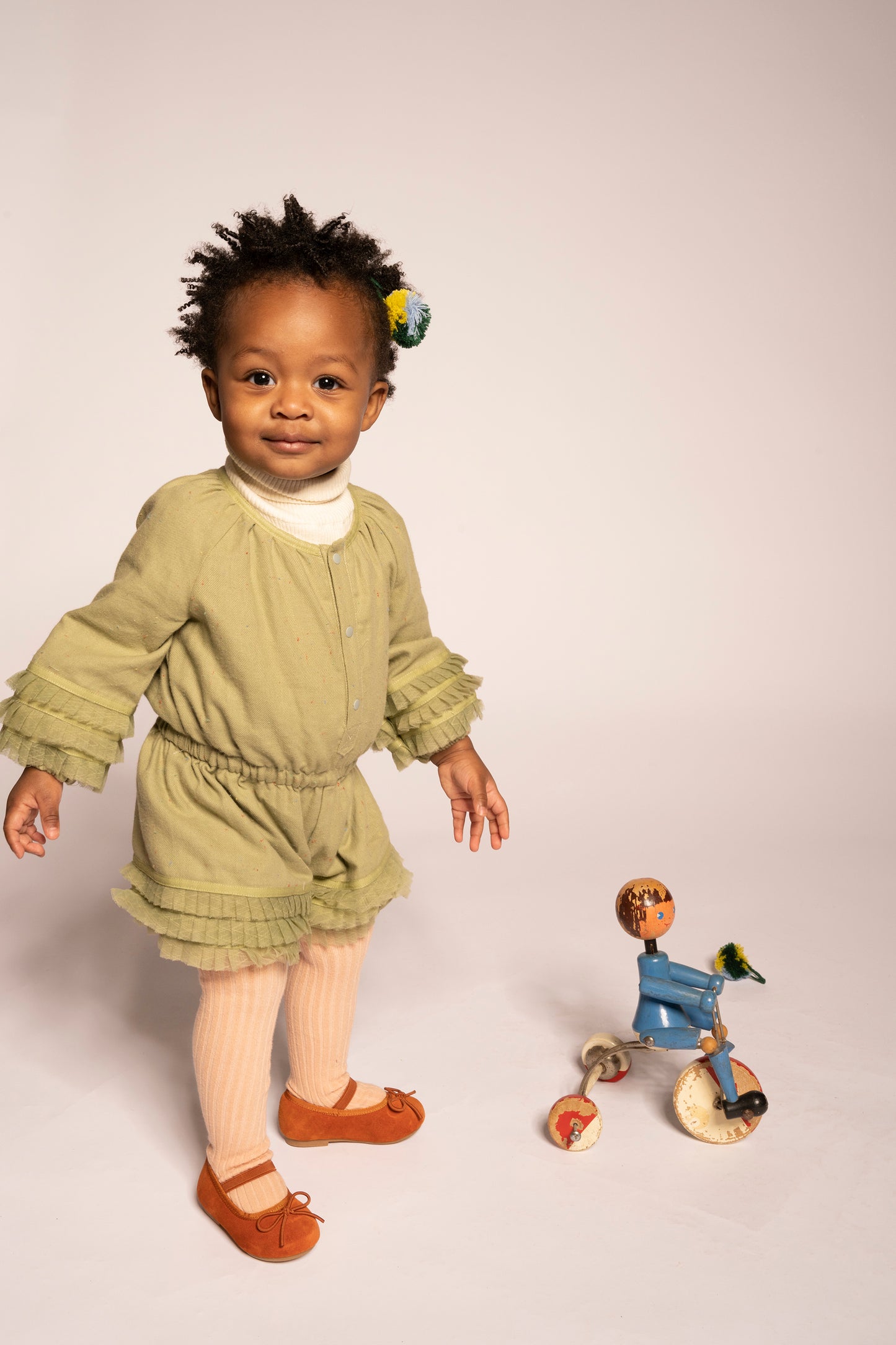 baby cotton green long sleeve romper with tulle