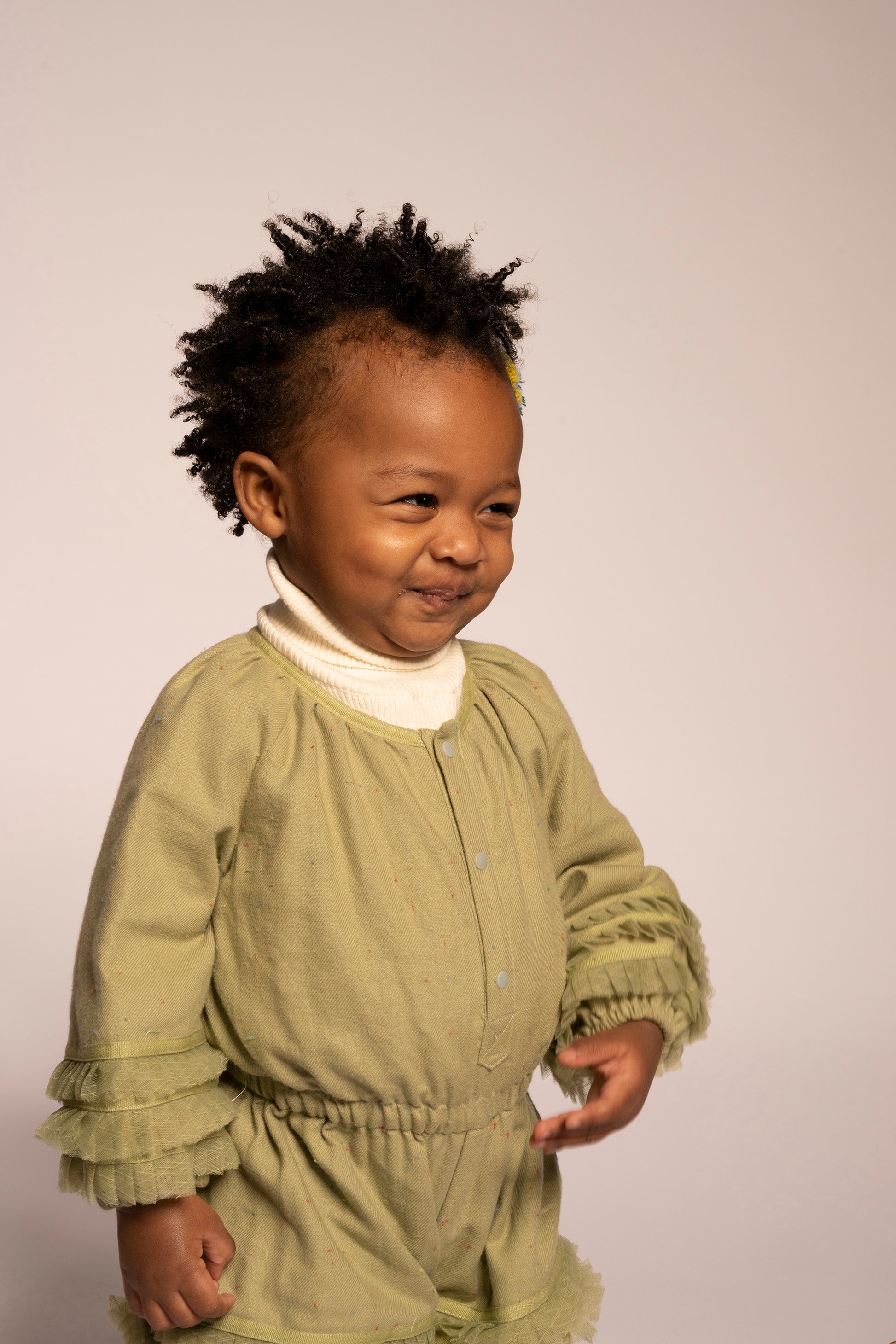 baby cotton green long sleeve romper with tulle