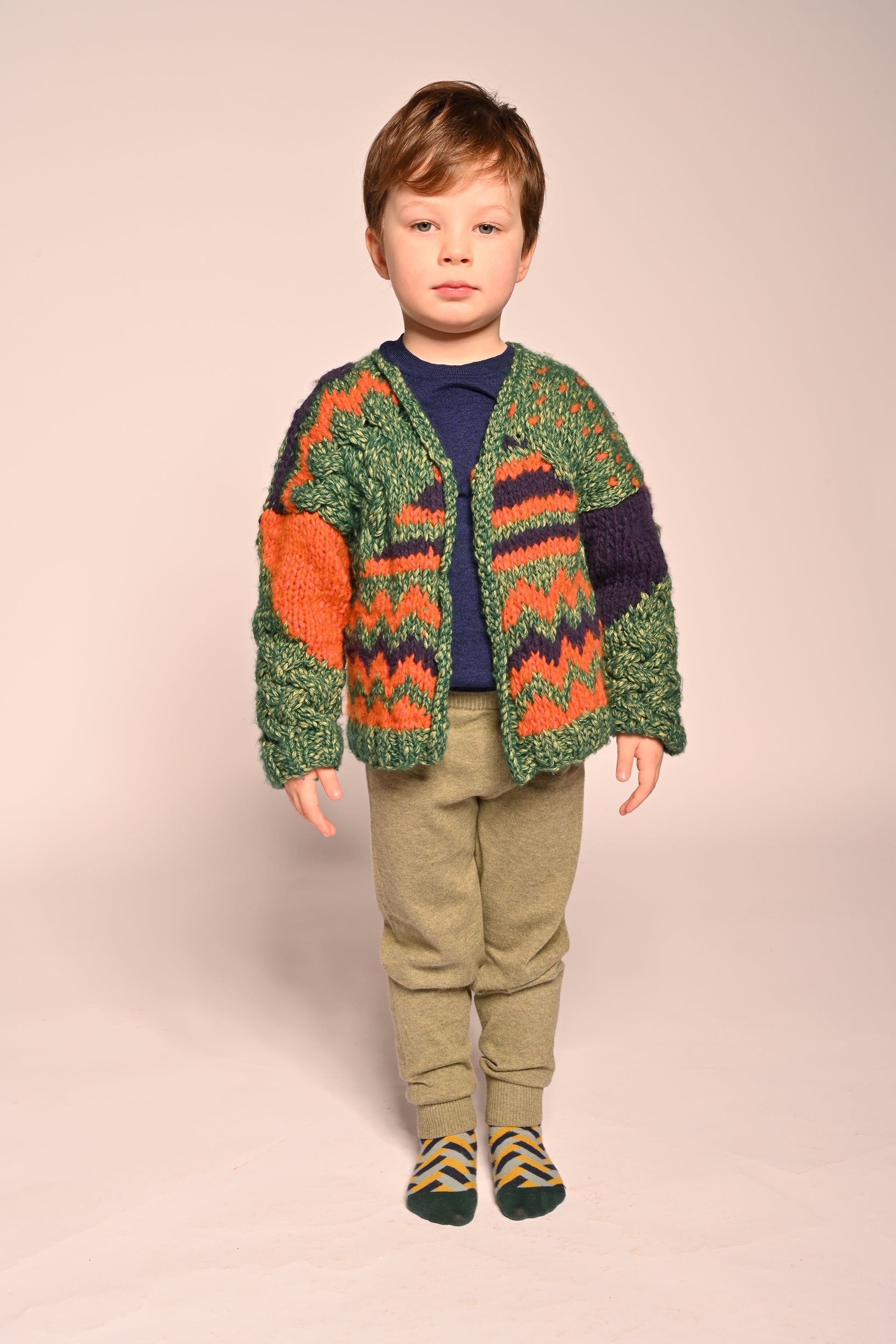 boys hand knitted green wool sweater cardigan