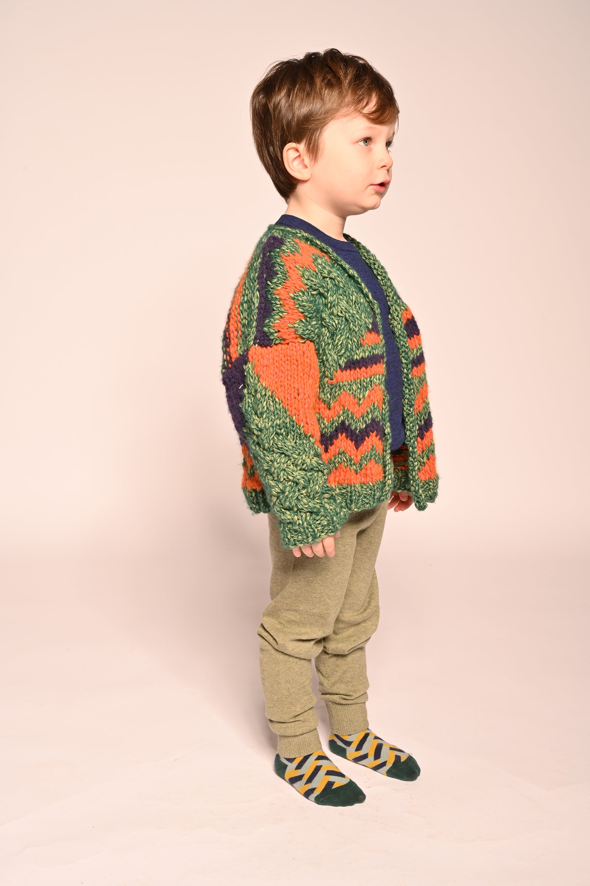 boys hand knitted green wool sweater cardigan