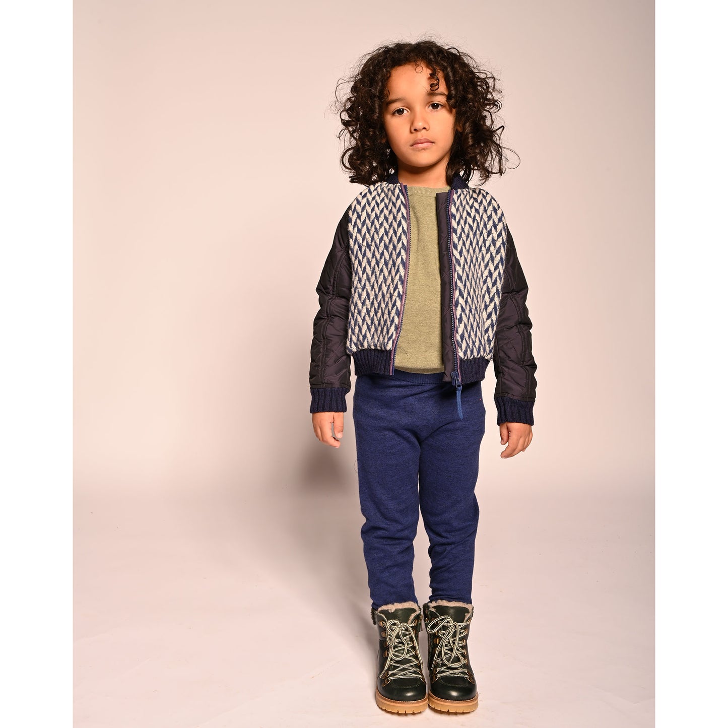 kids blue cotton knit jogger leggings