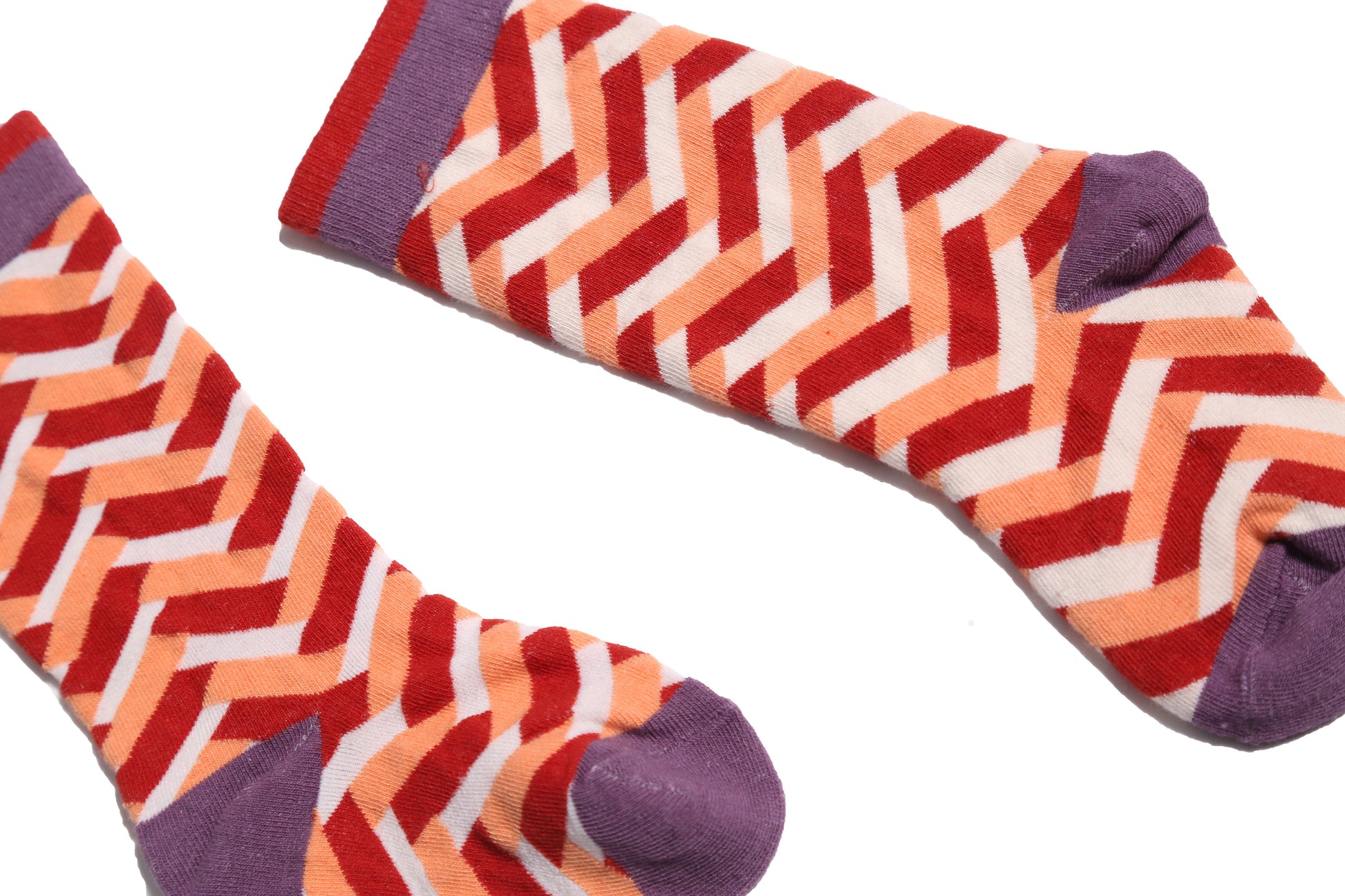 kids orange red and purple herringbone knee socks