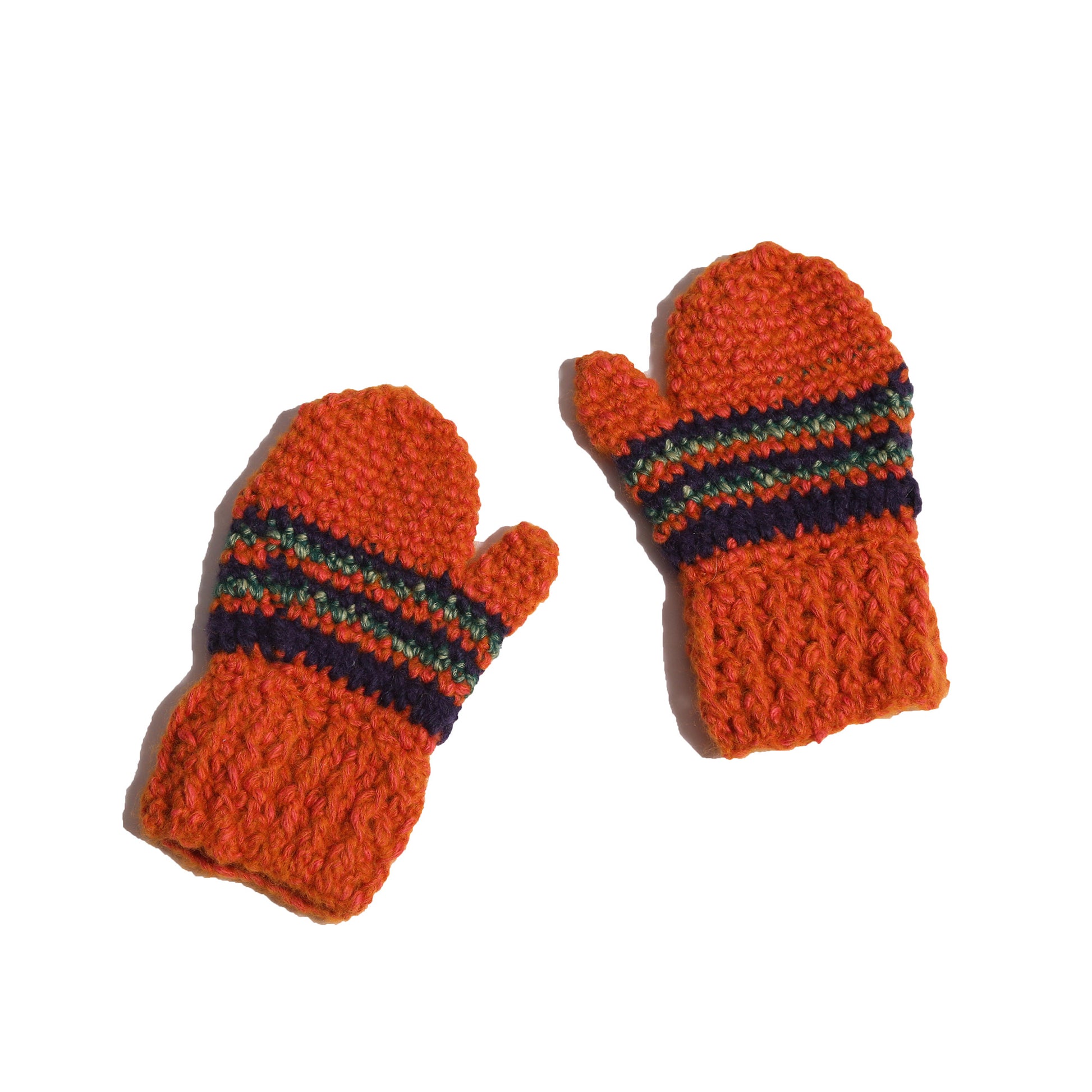 kids orange knitted mittens