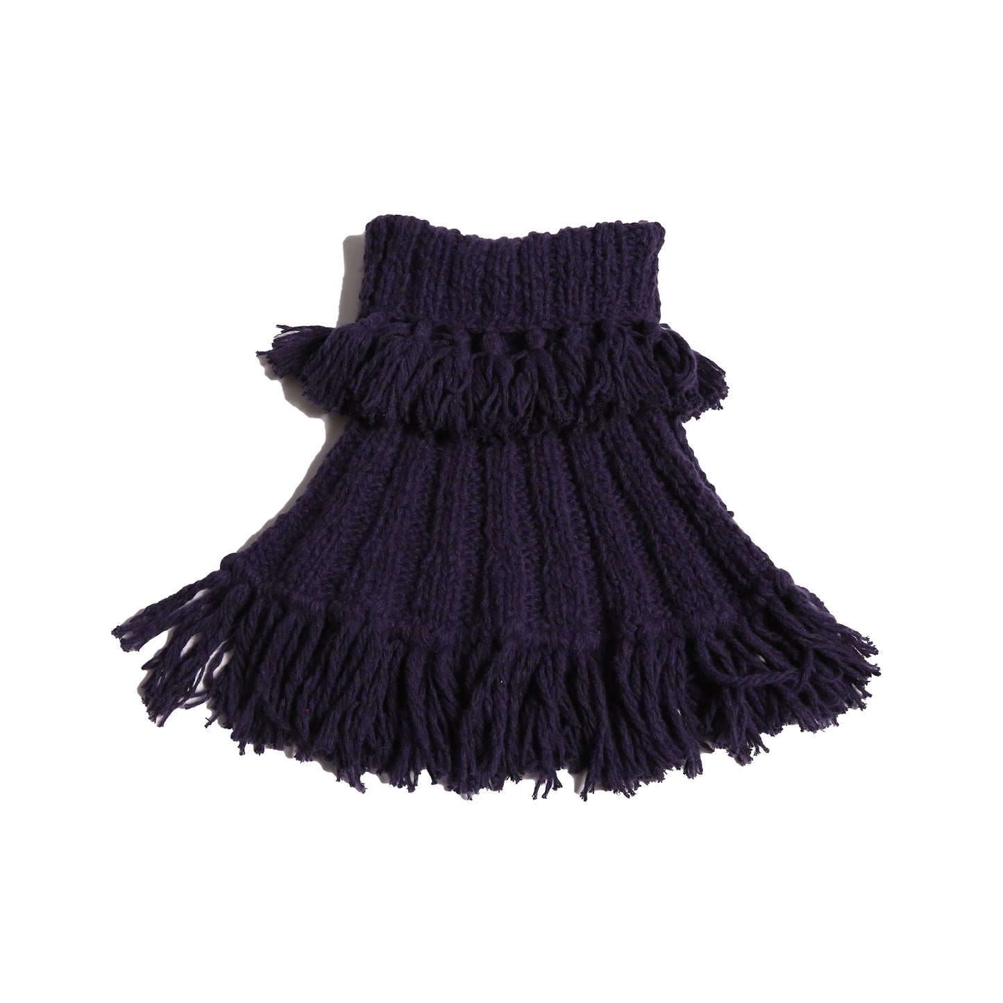 purple hand knit wool slip over shrug with tassels