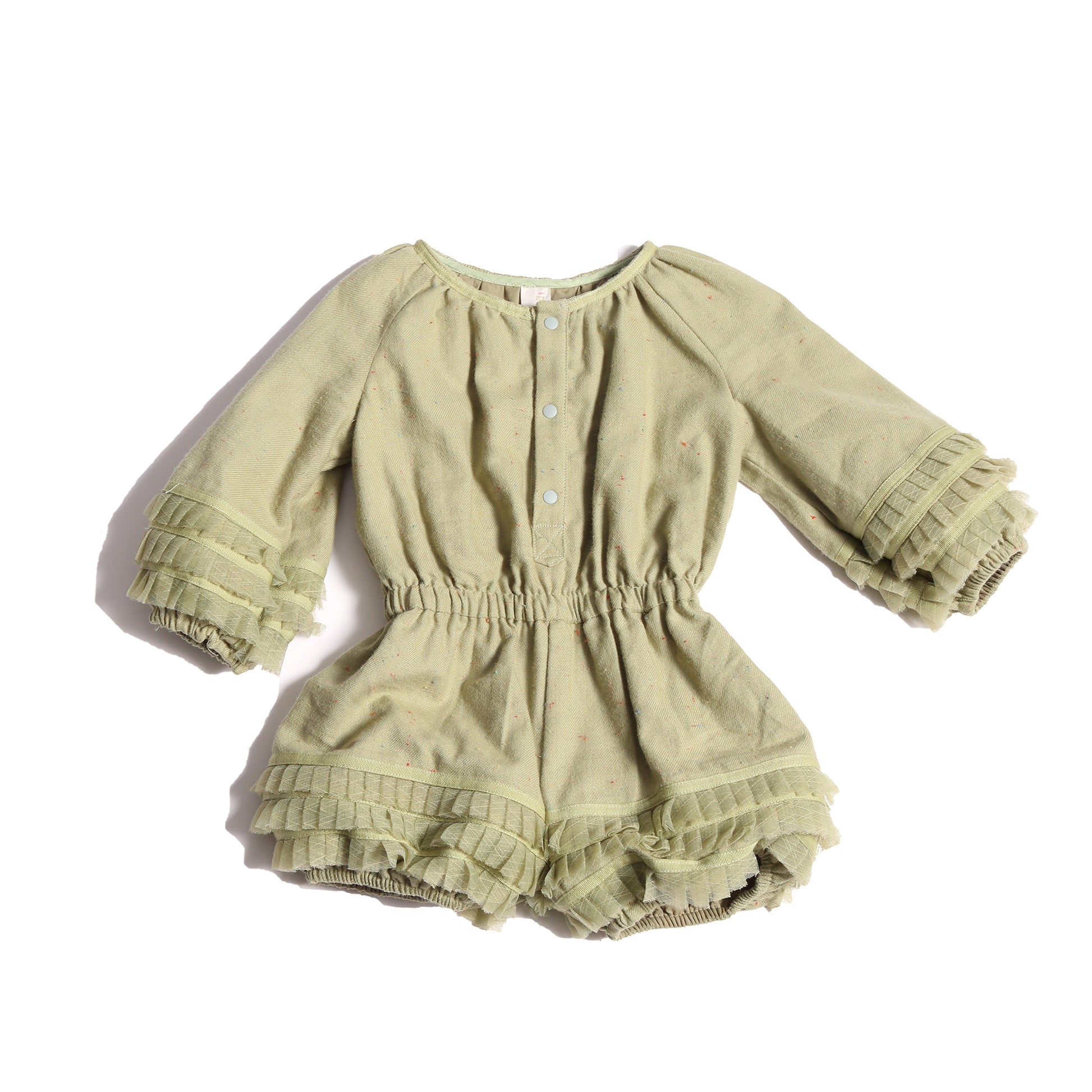 baby cotton green long sleeve romper with tulle