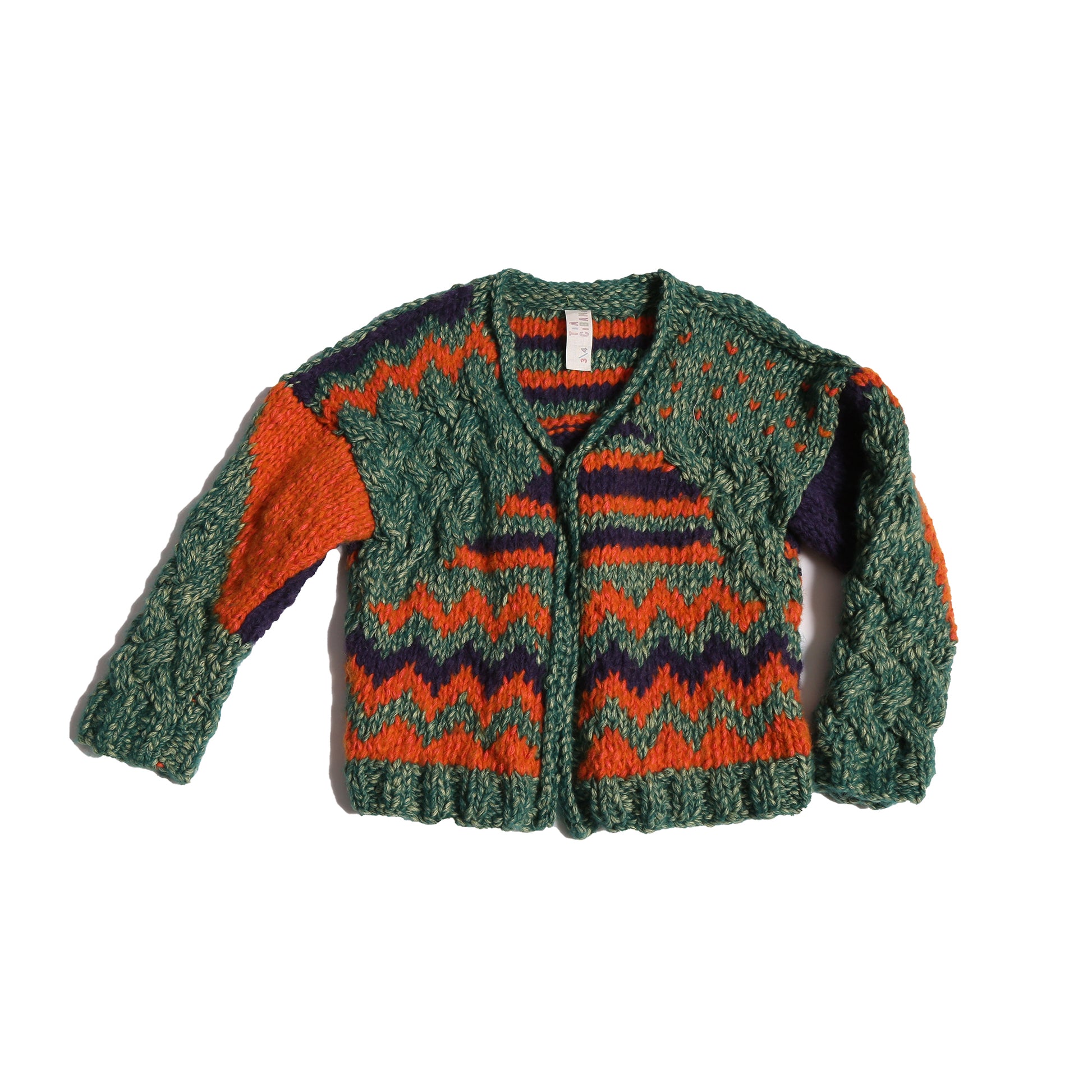 boys hand knitted green wool sweater cardigan