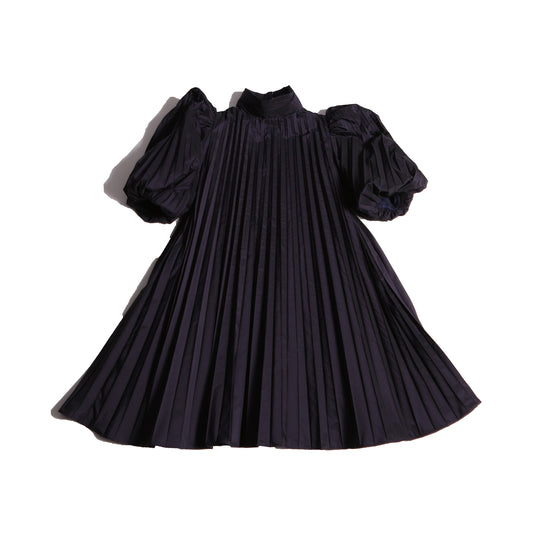 girls dark purple pleated taffeta dress