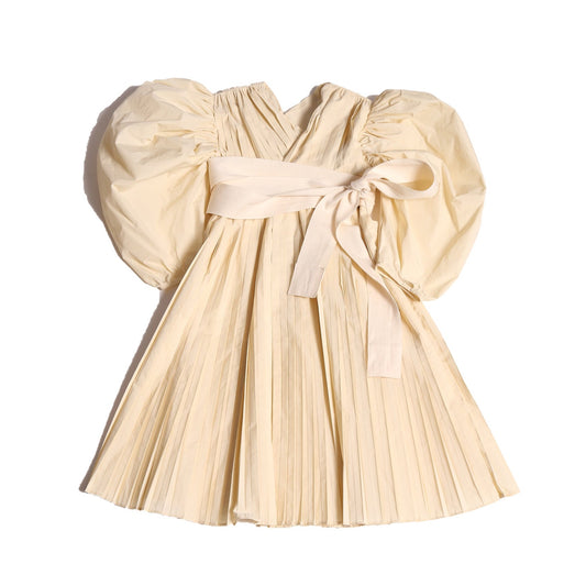 girls white pleated taffeta dress