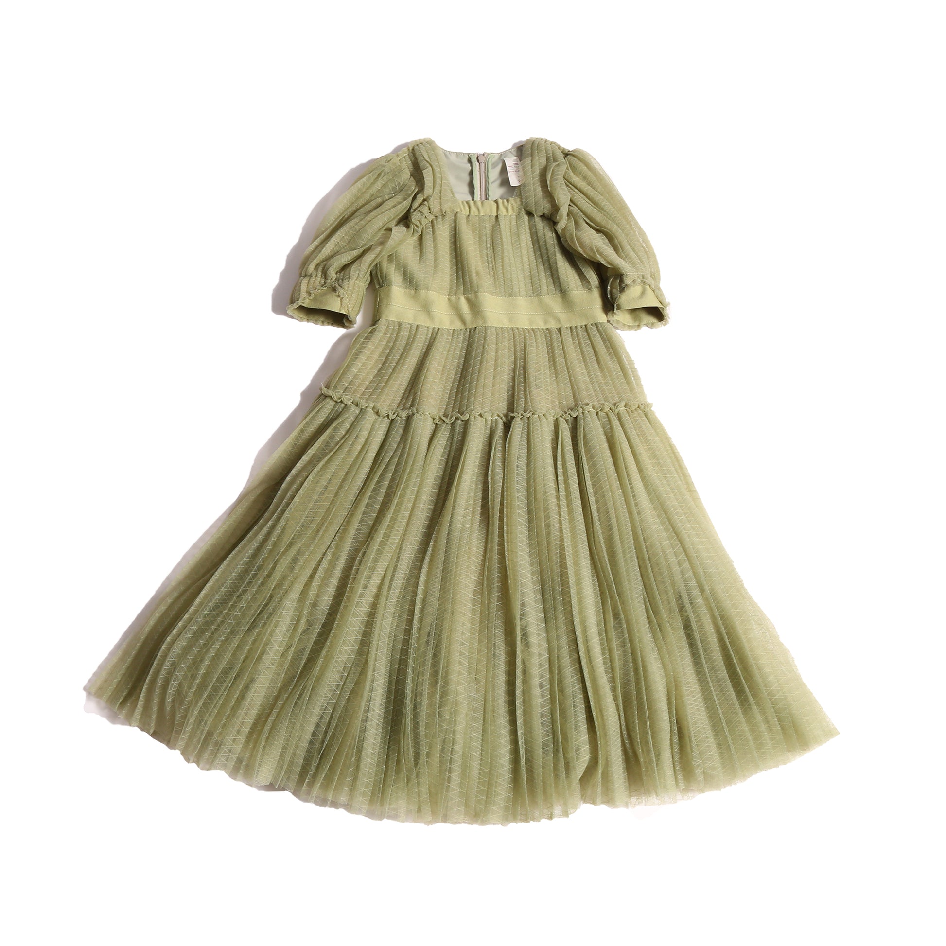 girls green tulle dress with sleeves