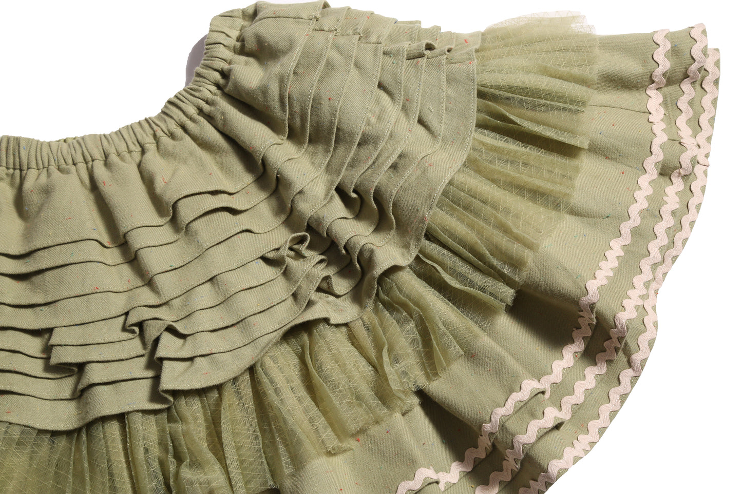 girls green cotton layered with tulle skirt