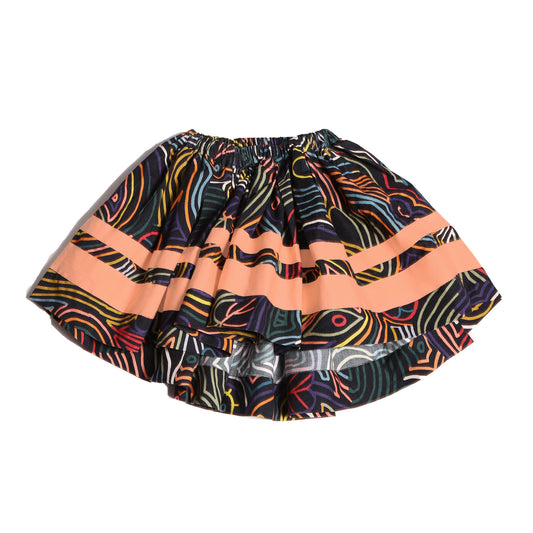 girls cotton skirt with all over print on fine corduroy with pink stripes