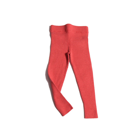 kids cotton knit ribbed red leggings