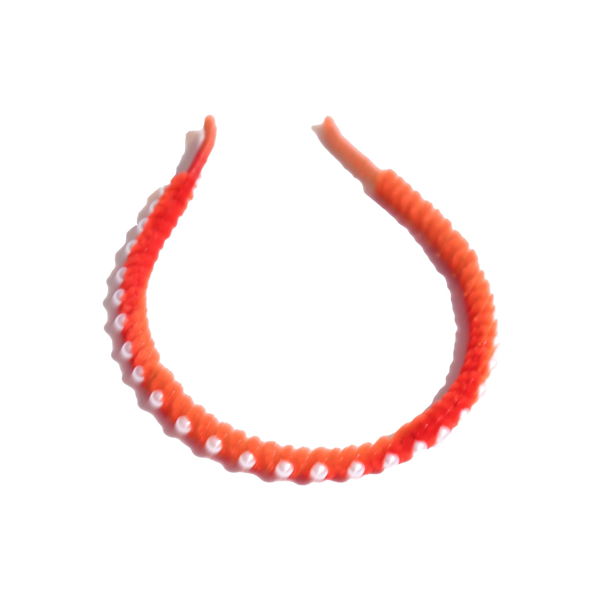 Vibrant chenille headband wrapped in playful pipe cleaners, lined with pearls at the crown, adding charm to any hairstyle. Colour: Rouge, Tia Cibani.