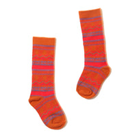 Multicolored midcalf socks with fair isle pattern in lightweight cotton knit with spandex for cozy, stretchy comfort. Colour: Red, blu, Tia Cibani.