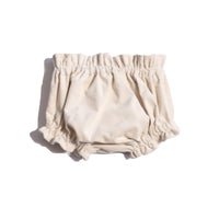 Timeless Lelo Gathered Bloomers in cozy velvet fabric for babies. Pull-on elastic waist, gentle gathers at leg openings for comfort. Unlined for seasonal wear. Pairs well with Baby Aela Occasion Jacket for a complete look. OPAL, Tia Cibani.