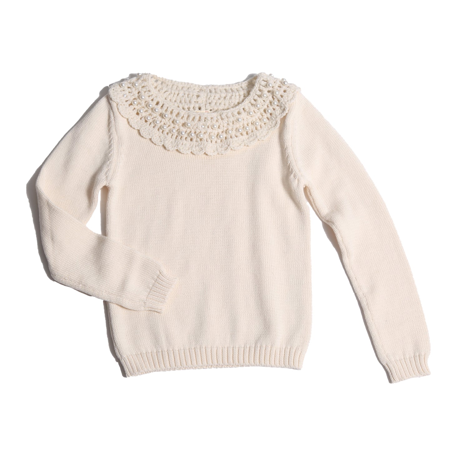 CROCHET PEARL COLLAR CREW NECK