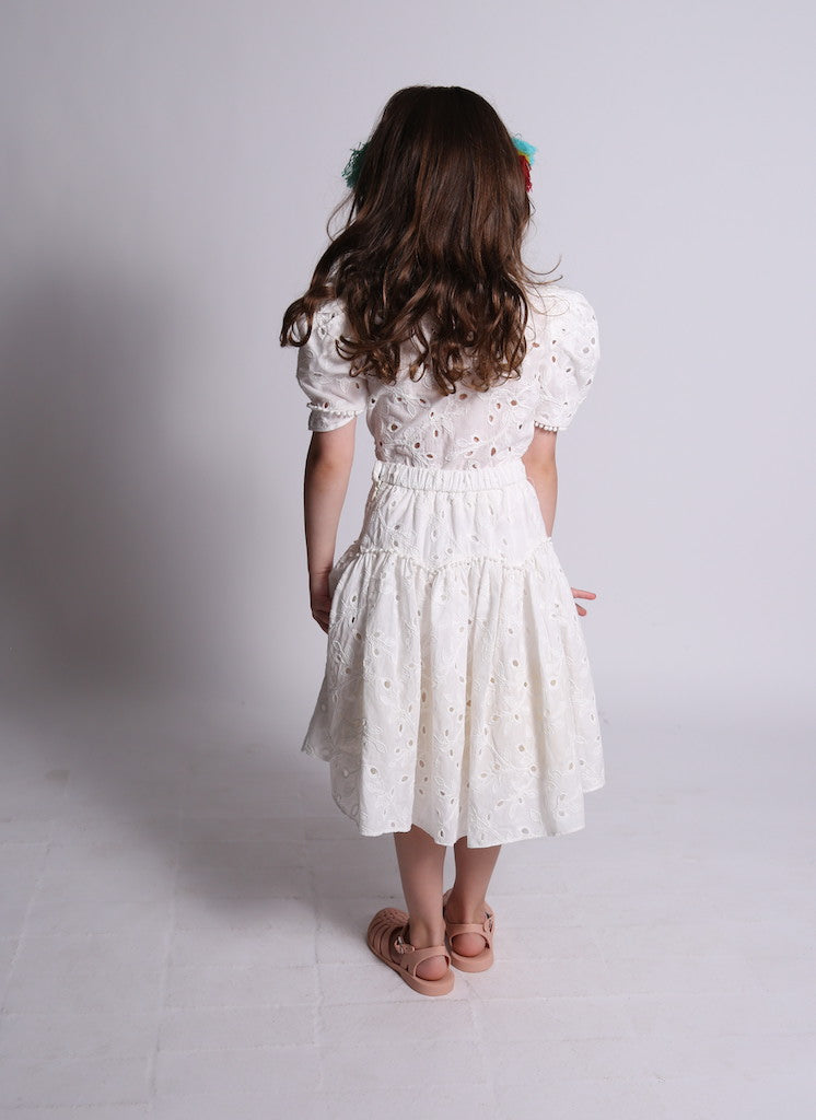 skirt, girls, white, eyelet, sweetheart, flare, model photo