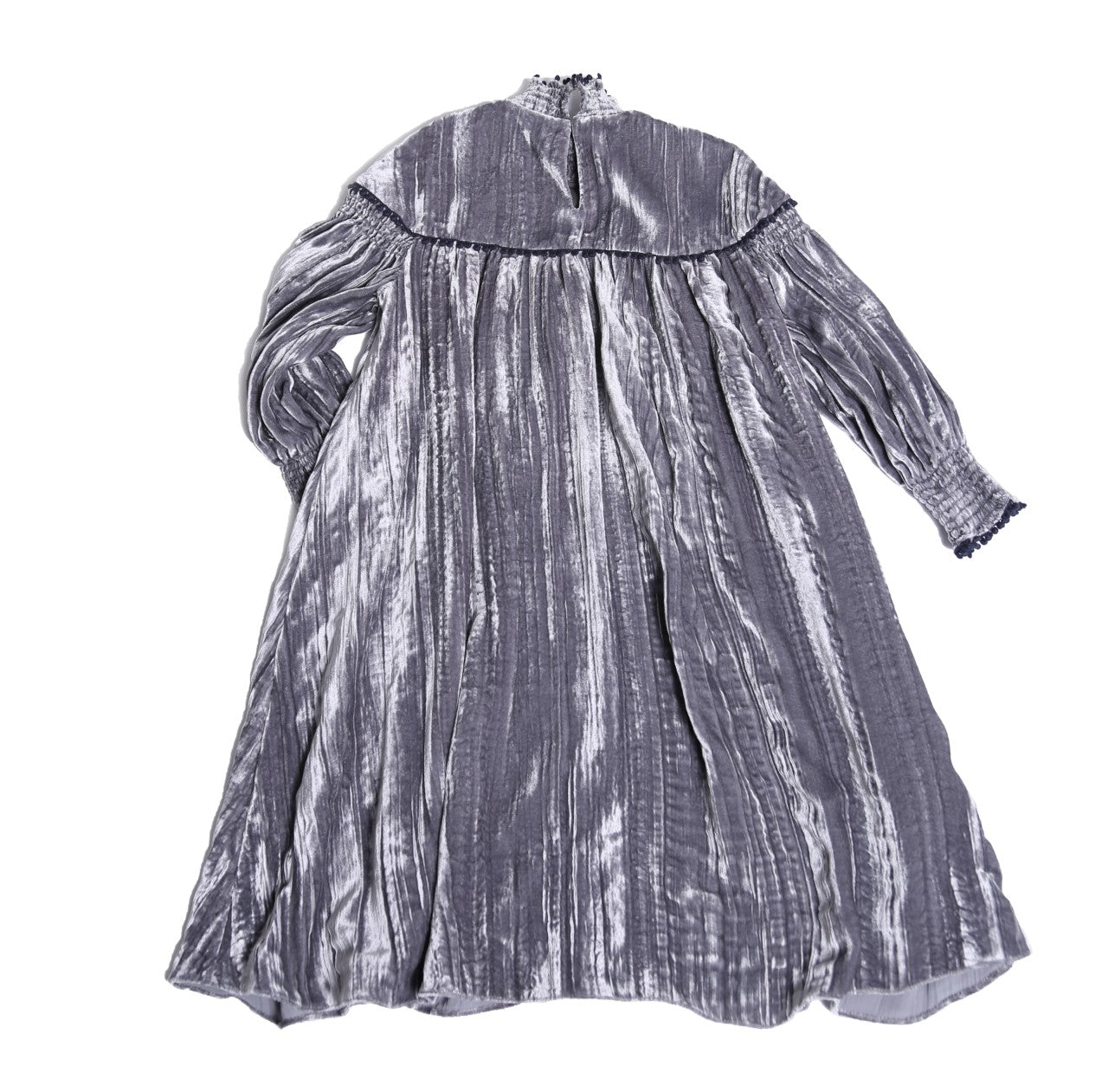 girls long sleeve frock dress with smocked mock neck in grey silk velvet