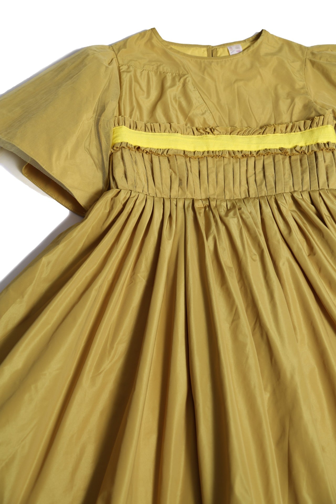 girls yellow taffeta short butterfly sleeve dress gown