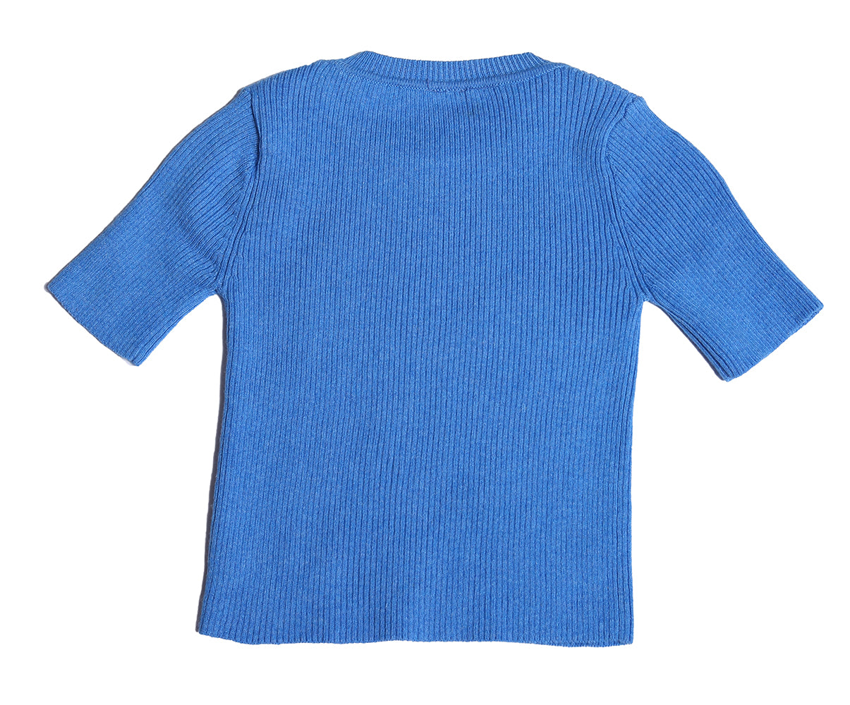 baby, short sleeve, crew neck, ribbed, blue, unisex, knit