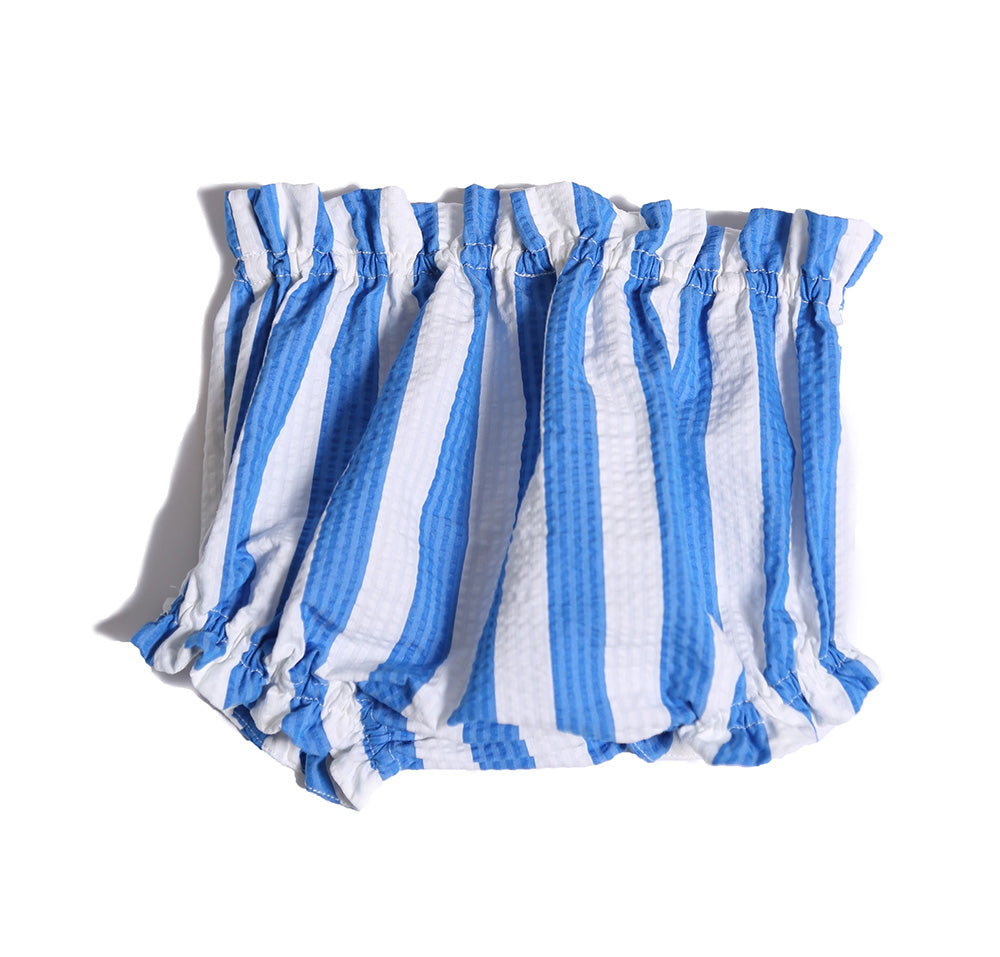 baby, bloomers, ruffle, stripe, seersucker, blue, white