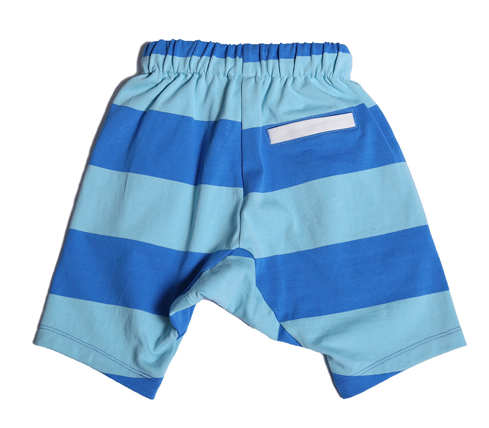 boys, shorts, elastic waist, stripes, blue, back