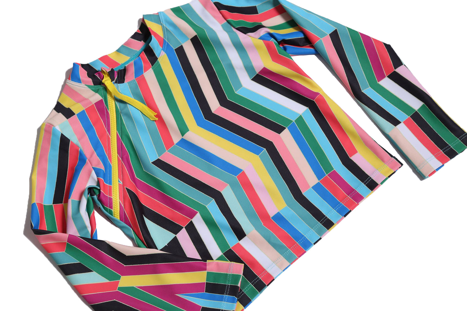 rash guard, swim wear, unisex, boys, girls, rainbow, print, swim, shirt, zipper, detail