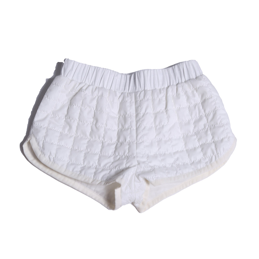 girls, shorts, exercise, tufted, elastic waist, white