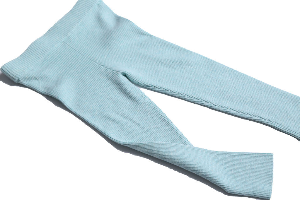 unisex, girls, legging, ribbed, soft, cotton, yarn, knit, pajama, light, blue, green