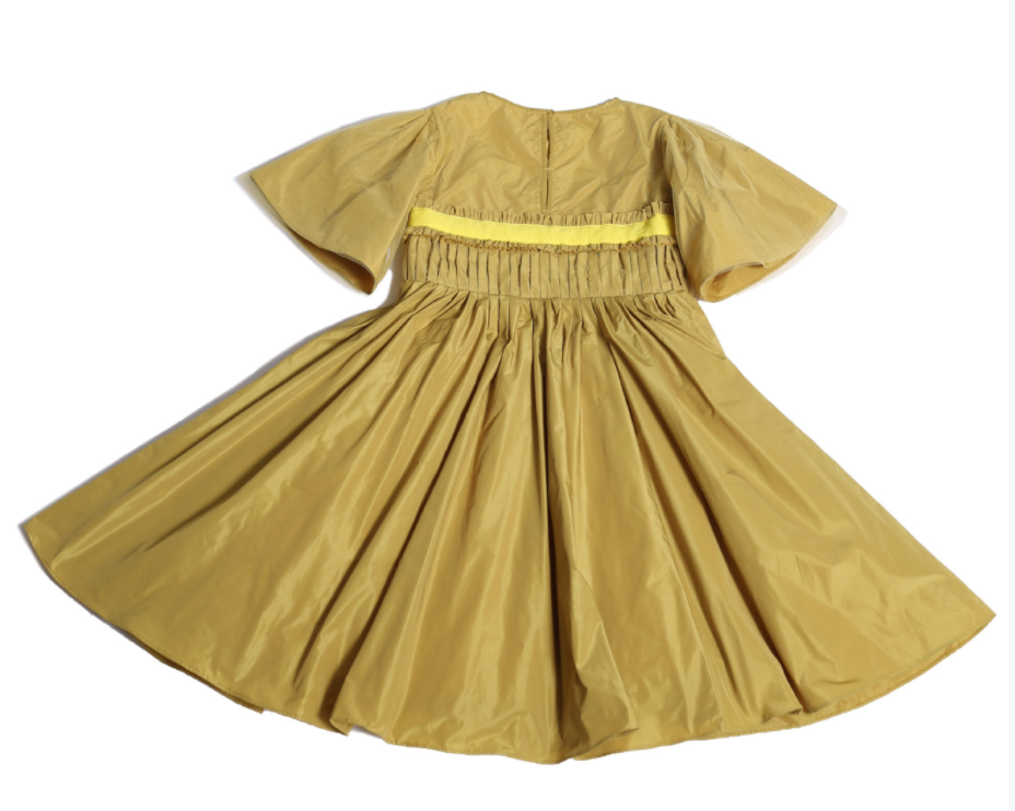 girls yellow taffeta short butterfly sleeve dress gown